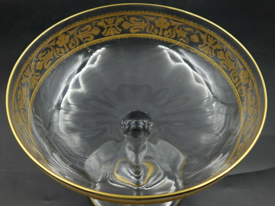 French Baccarat Crystal Fruit Stand Centerpiece Gold Encrusted Fleur De Lys 1907