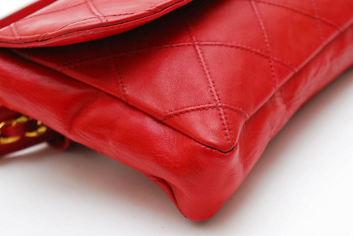 Auth CHANEL Quilted CC Chain Belt Waist Bum Bag Red Leather
