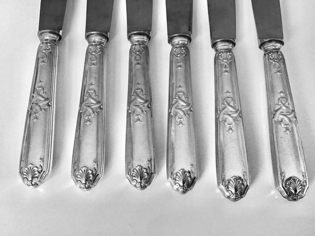 Puiforcat Moliere French solid 800 Silver Dinner meat knife 6/PS