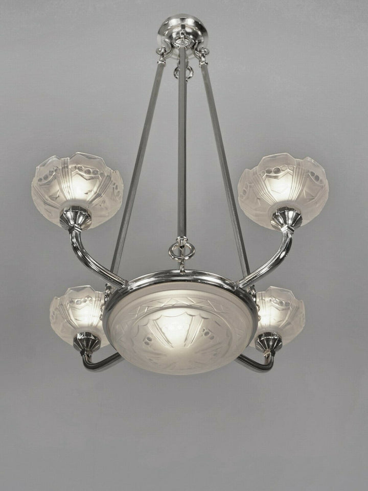 SABINO : FRENCH ART DECO CHANDELIER 1930 ... bronze lamp lustre lampe muller era