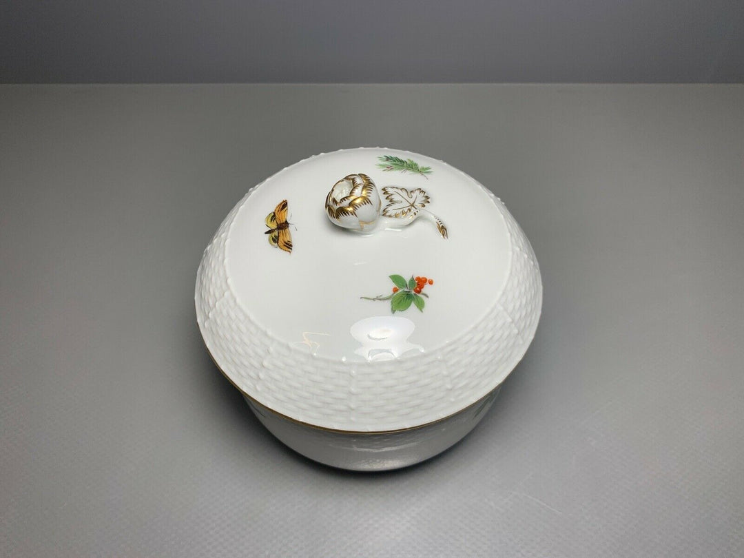 GROSSE MEISSEN DECKELDOSE ZUCKERDOSE DOSE VOGEL SCHMETTERLING TOP ZUSTAND 1.WAHL