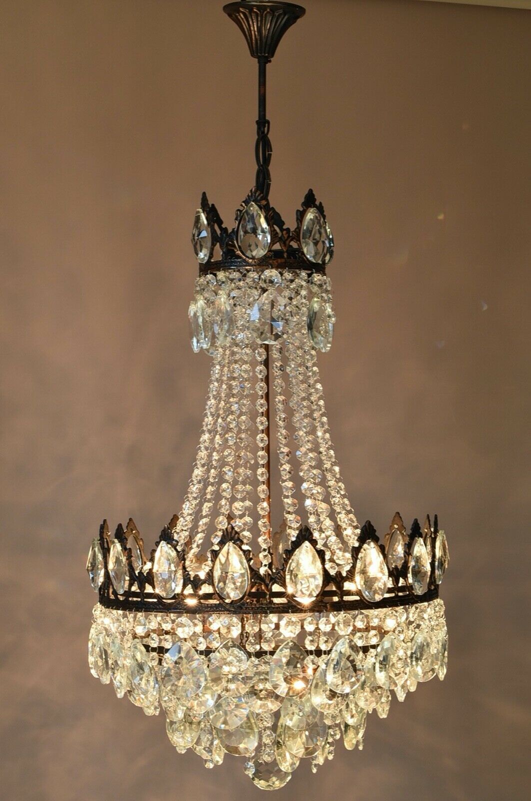 Shabby Chic Vintage Crystal Chandelier, Antique Lighting, lamp, Ceiling Light