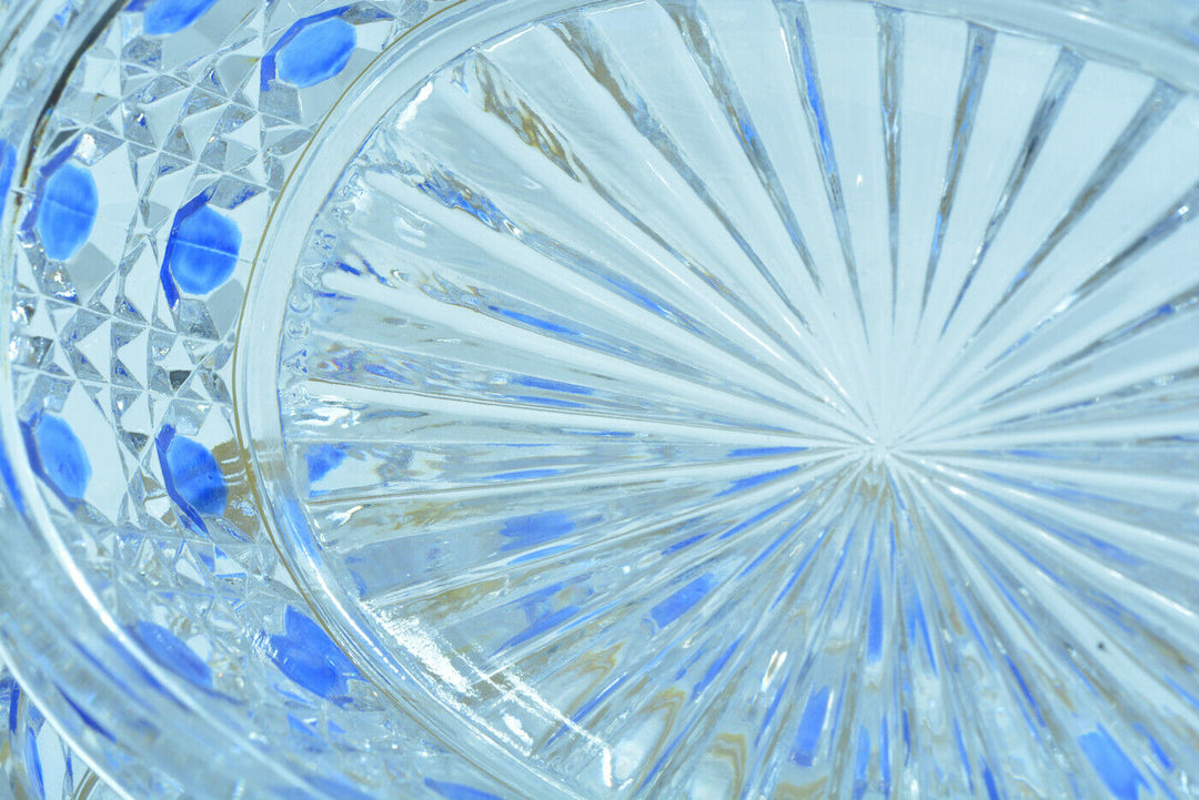 Boite en cristal de Baccarat Diamants Pierreries doublé bleu & filets or rare