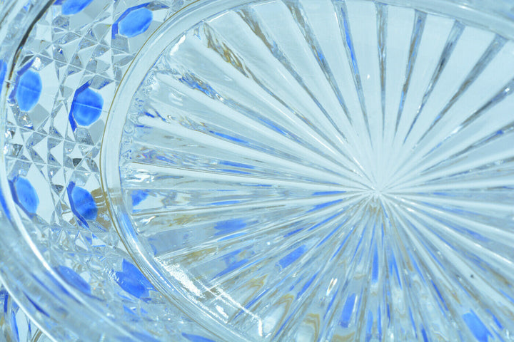 Boite en cristal de Baccarat Diamants Pierreries doublé bleu & filets or rare