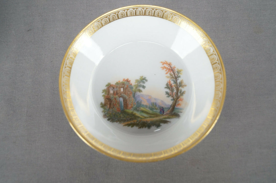 KPM Berlin Hand Painted People & Ruins Scene & Gold Tea Cup & Saucer C 1780-1800