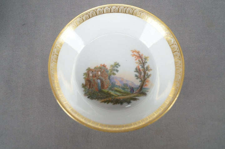 KPM Berlin Hand Painted People & Ruins Scene & Gold Tea Cup & Saucer C 1780-1800