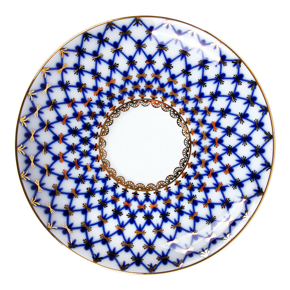 Cobalt Net Porcelain Teacup and Saucer, Imperial Porcelain Russia, 230 ml LFZ