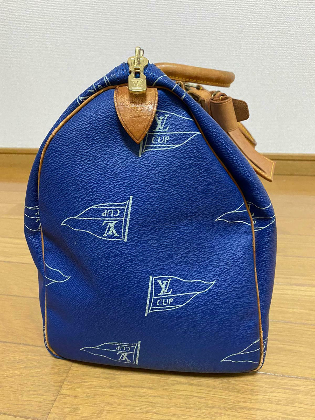 LOUIS VUITTON KEEPALL 45 BAG CUP 1992 BLUE LEATHER VINTAGE Boston