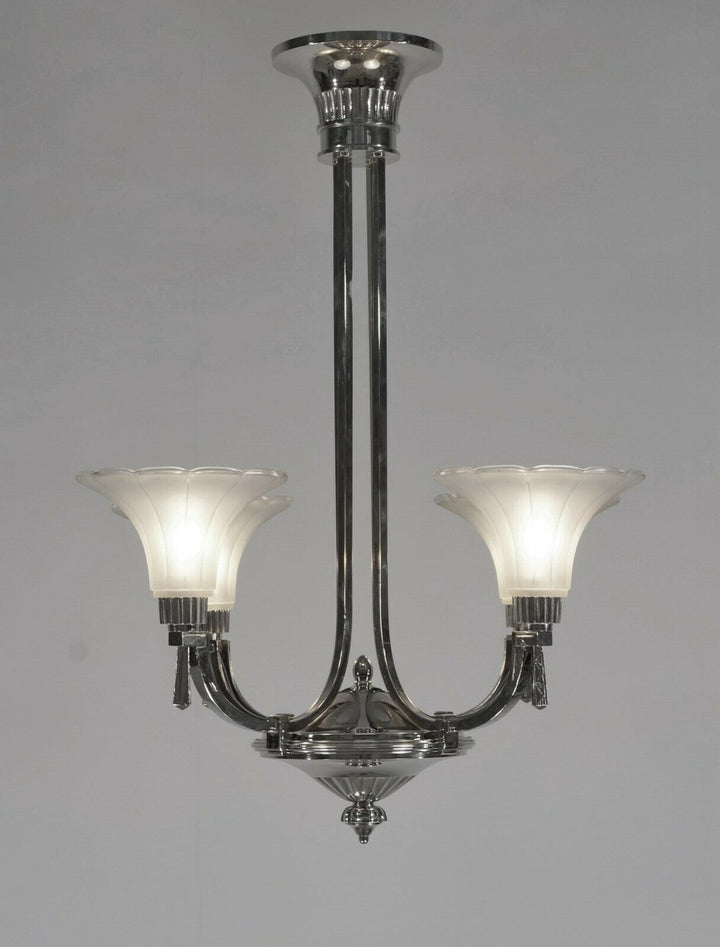 PETITOT : 1935 FRENCH ART DECO CHANDELIER ....... modernist lustre machine age