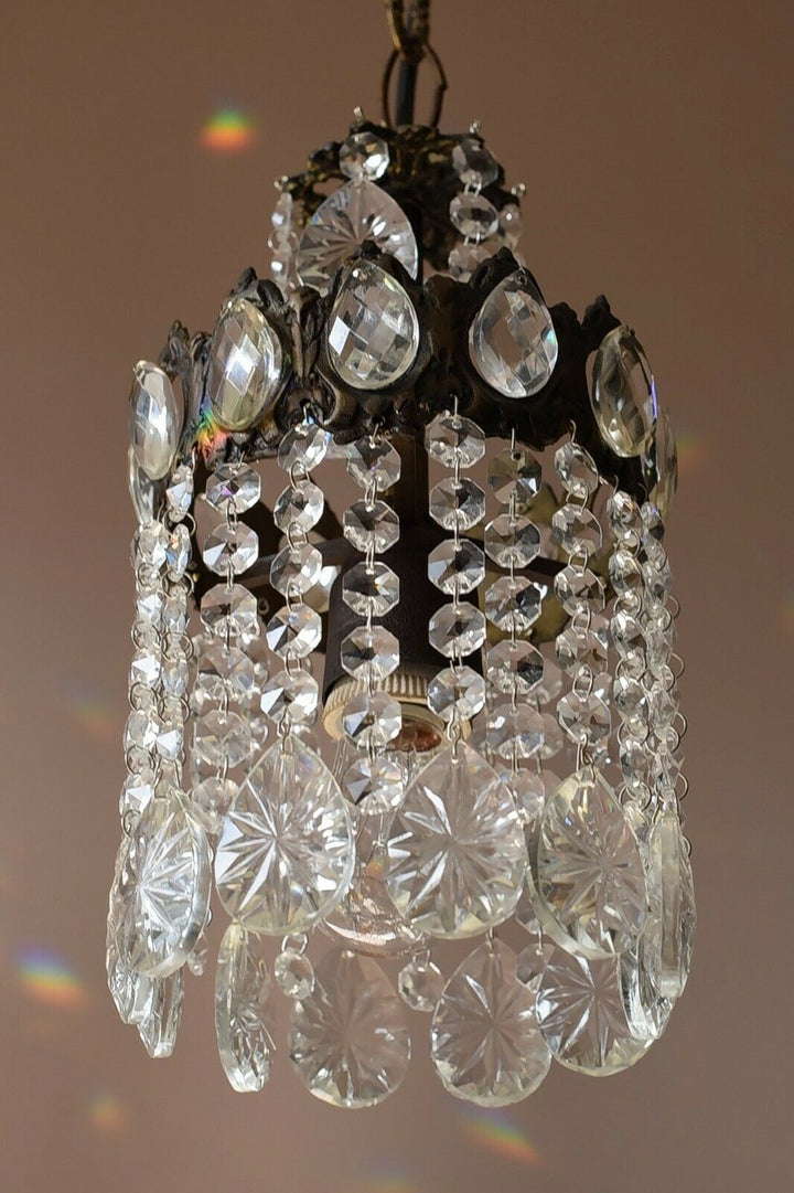 Ornate Mini Vintage Crystal Chandelier in Antique French Style, Home Lighting