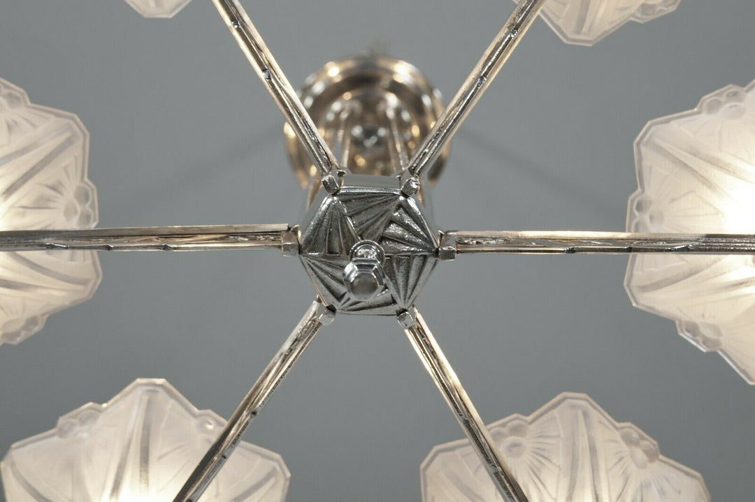 JEAN GAUTHIER (EJG) : FRENCH 1930 ART DECO CHANDELIER ... lamp muller era France
