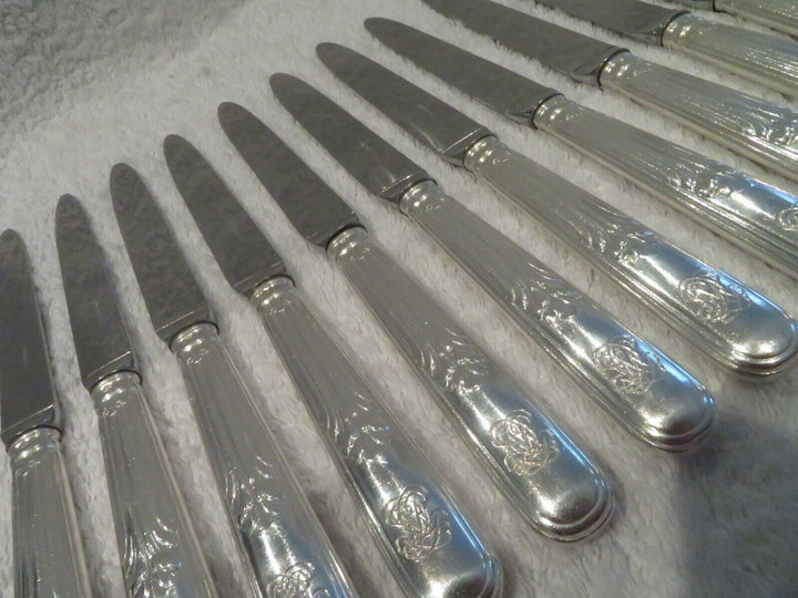Gorgeous 20th c french 800 silver 12 dessert knives Puiforcat Louis XVI st