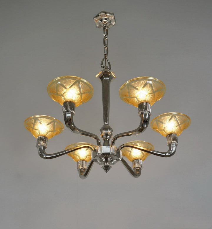 HANOTS : FRENCH 1930 ART DECO CHANDELIER .......... lustre lamp lampe muller era