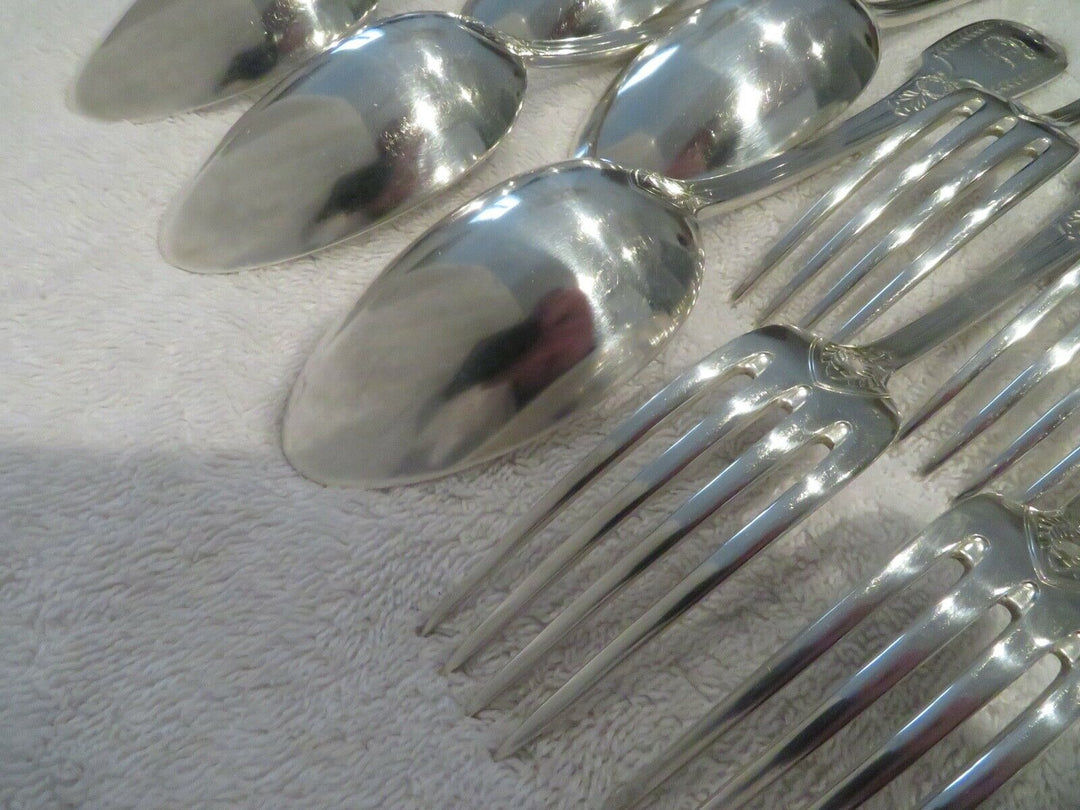 1900 French sterling 950 silver 6 dinner forks 6 soup spoons E Puiforcat swan