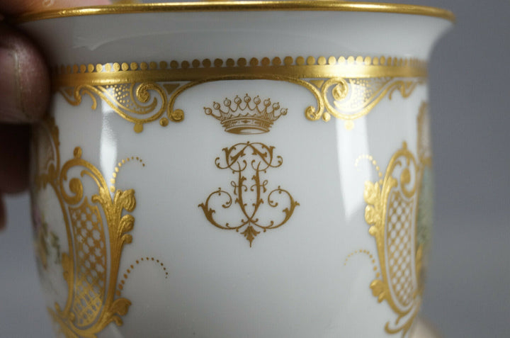 Sevres Hand Painted Courting Couple & Raised Gold Oversized Cup & Saucer C. 1889