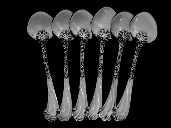 SOUFFLOT Fabulous French All Sterling Silver Ice Cream Spoons Set 6 pc Rococo