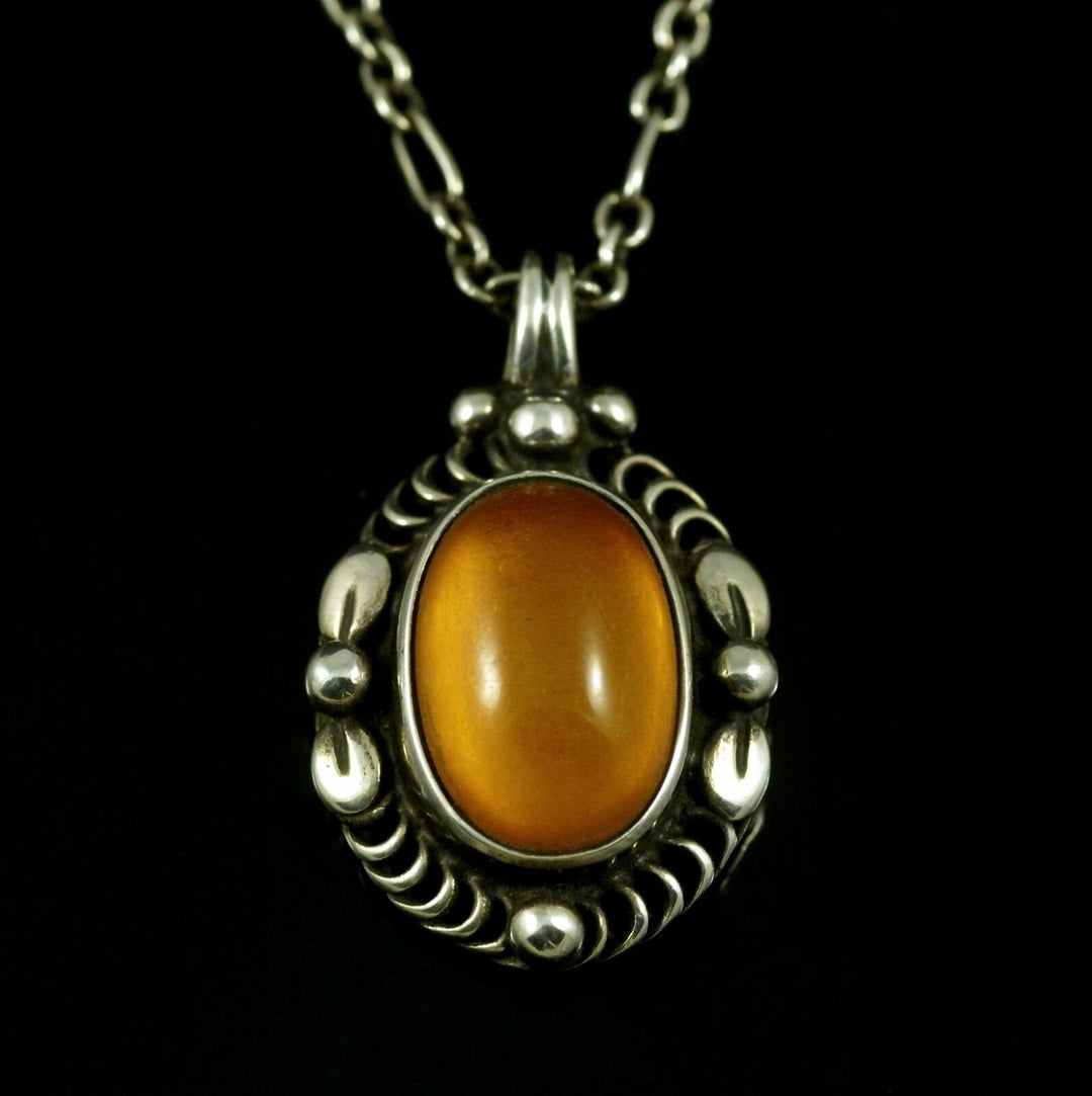 Georg Jensen Sterling Silver Pendant of the Year 1995 with Amber - Heritage