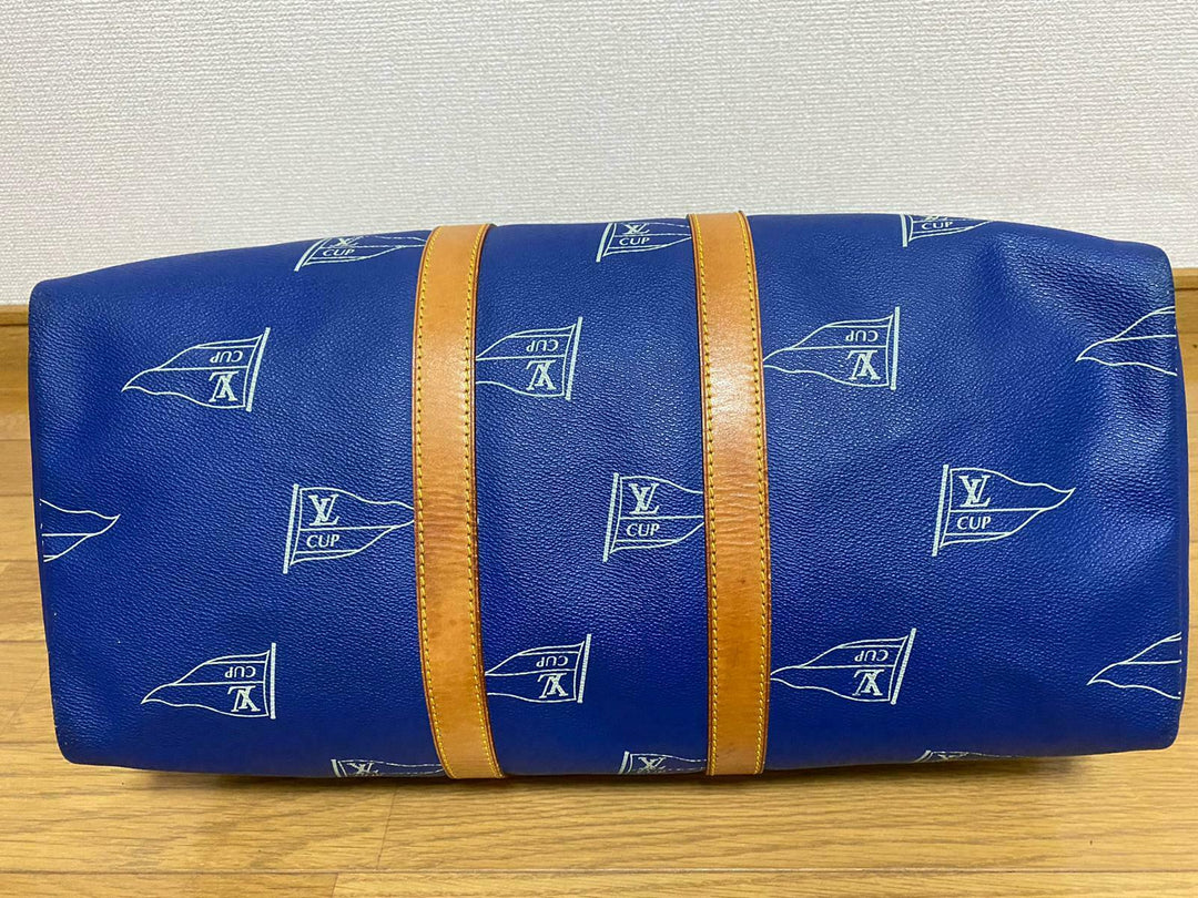 LOUIS VUITTON KEEPALL 45 BAG CUP 1992 BLUE LEATHER VINTAGE Boston LV2