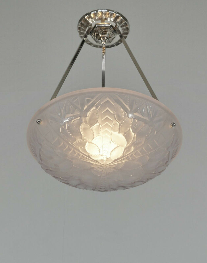 G.VIARMÉ : FRENCH 1930 ART DECO PENDANT chandelier lamp muller degue era France