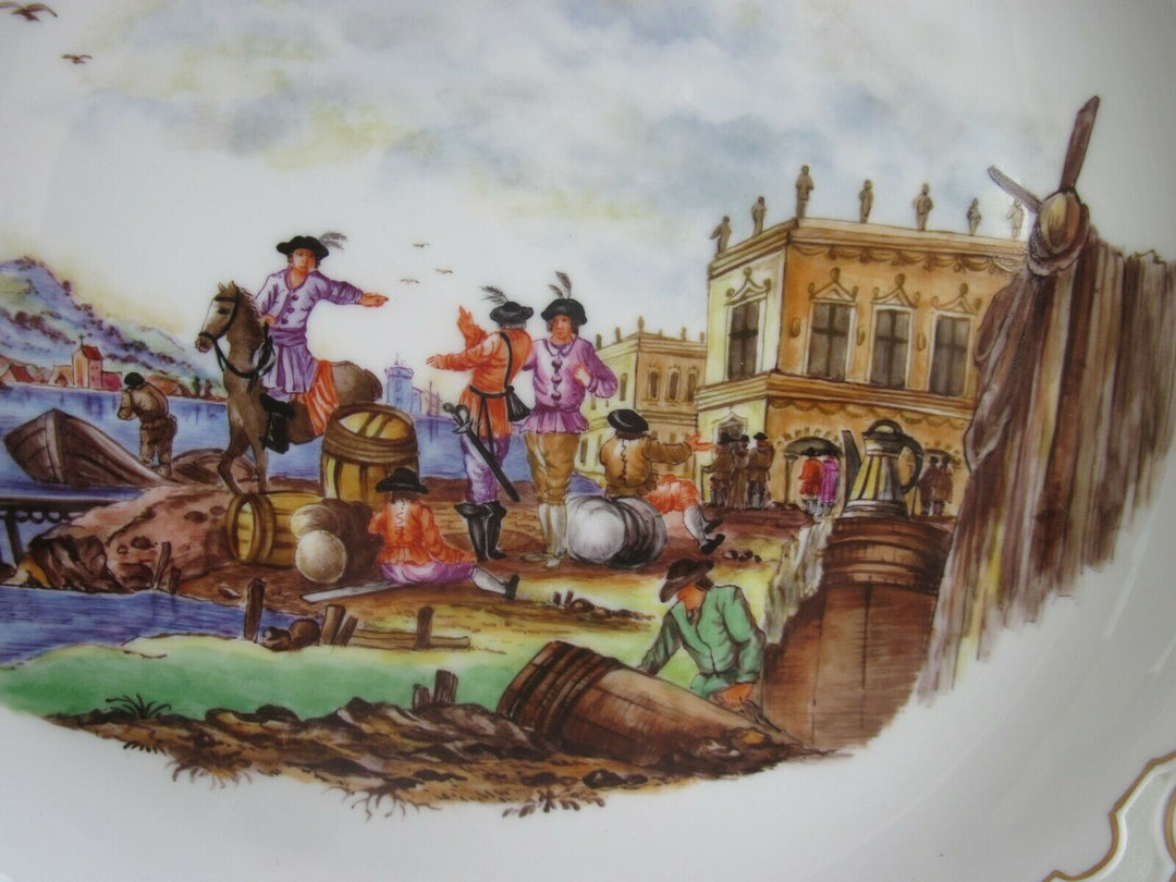 Schöner großer Meissen Wand-Teller mit Hafen / Handels-Szene
