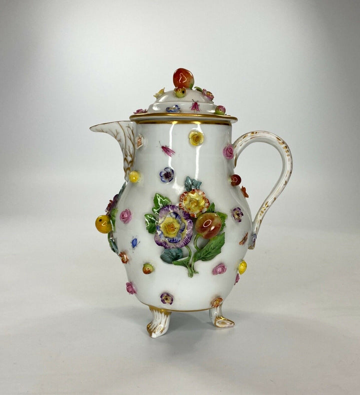 Meissen porcelain water jug. Flower & Fruit encrusted, c. 1870.