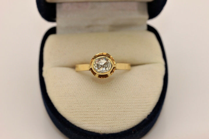 オールド オリジナル 18K ダイヤモンドとローズカットダイヤモンドのソリテールリング