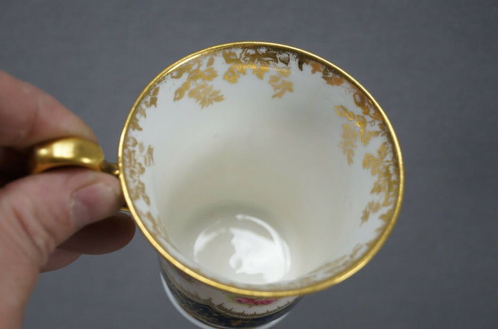 Paragon Pink Roses Cobalt & Gold Empire Form Chocolate Cup & Saucer Circa 1907