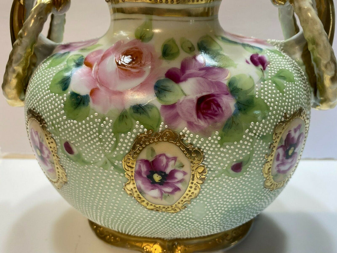 オールドノリタケ　メイプルリーフ印　ピンクローズの花瓶