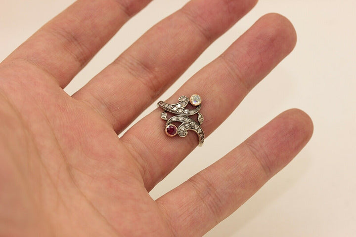アンティーク オリジナル 14K ナチュラルダイヤモンドとルビーのリング