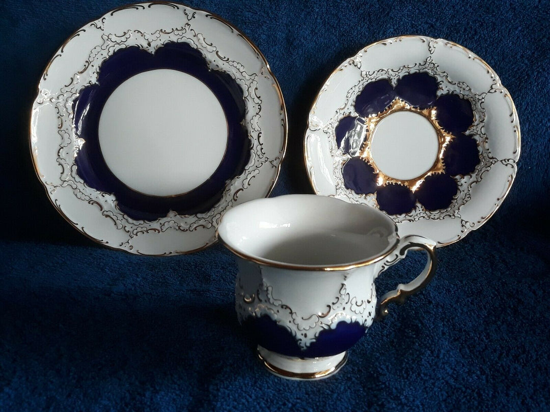 マイセンBフォーム、コーヒーダイニングセット、コバルトブルーに金彩、二級品