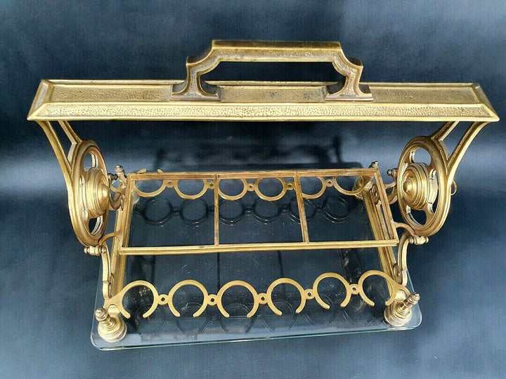 RARE ANTIQUE BACCARAT TANTALUS SIGNED FRENCH GILT BRONZE LIQUOR BOX CAVE LIQUEUR