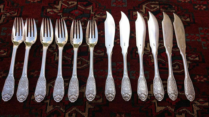 CHRISTOFLE CARDEILHAC STERLING FISH SET FOR SIX W/12 PIECES