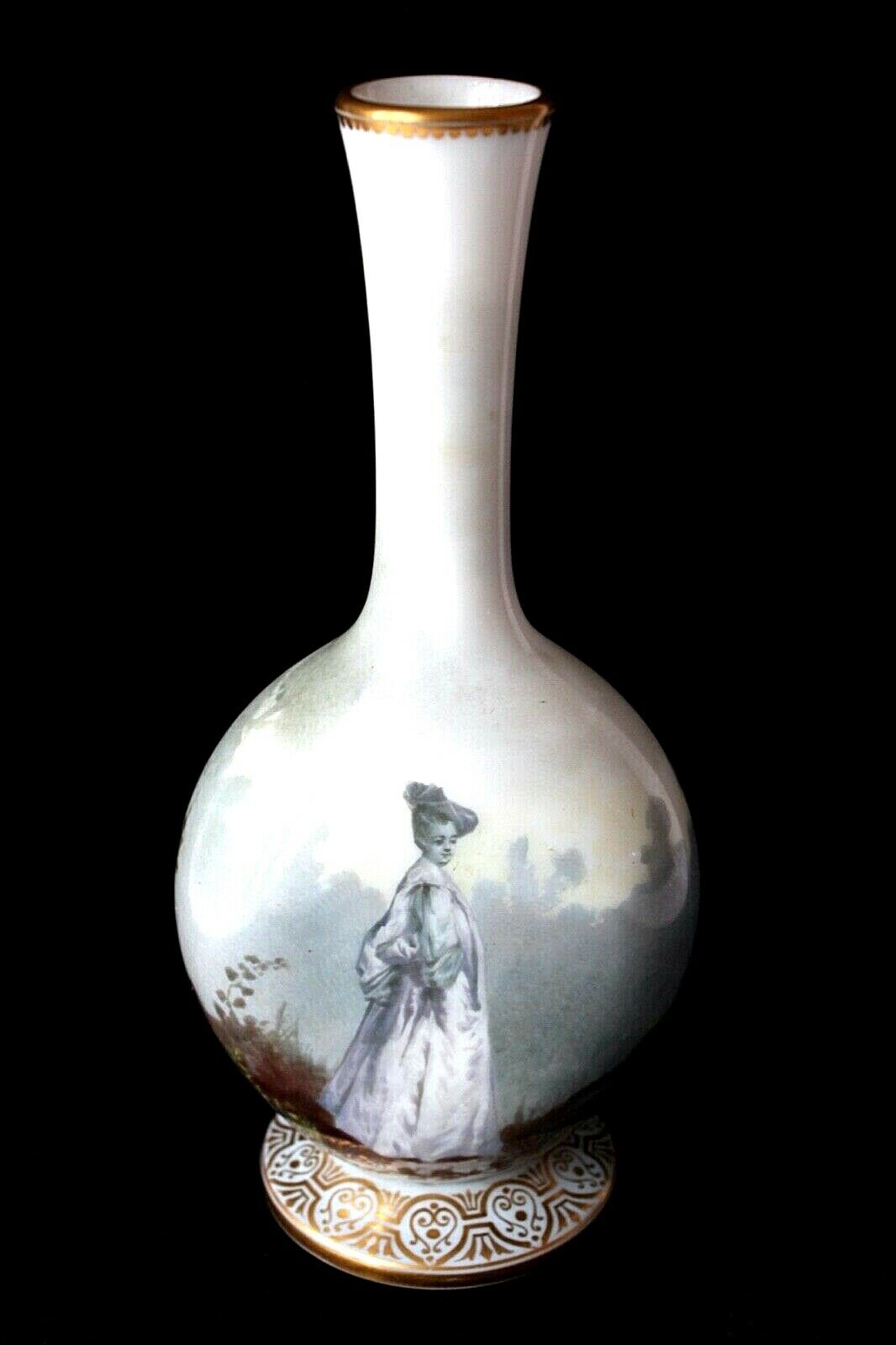 Antique Baccarat opaline glass handpainted figural vase, very rare, c 1880