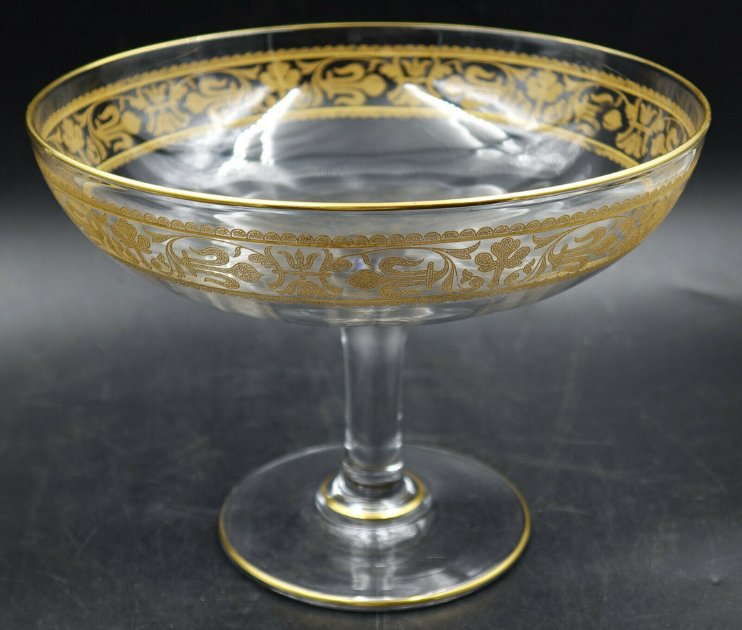 French Baccarat Crystal Fruit Stand Centerpiece Gold Encrusted Fleur De Lys 1907