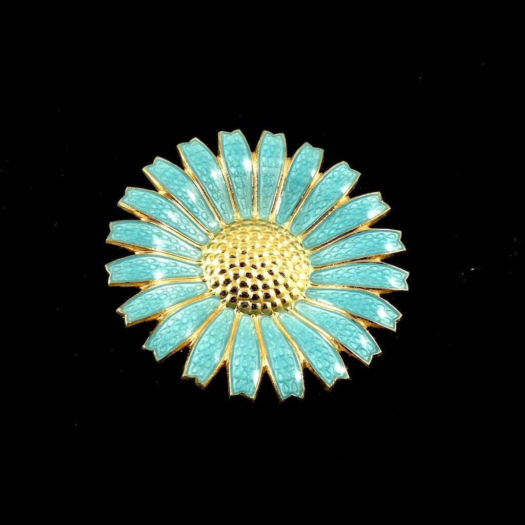 Georg Jensen. Sterling Silver Daisy Brooch with Blue Enamel. 43mm.