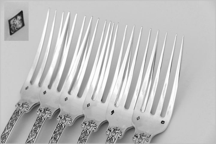 Cardeilhac French Sterling Silver Dinner Forks Set 6 Pc Neoclassical