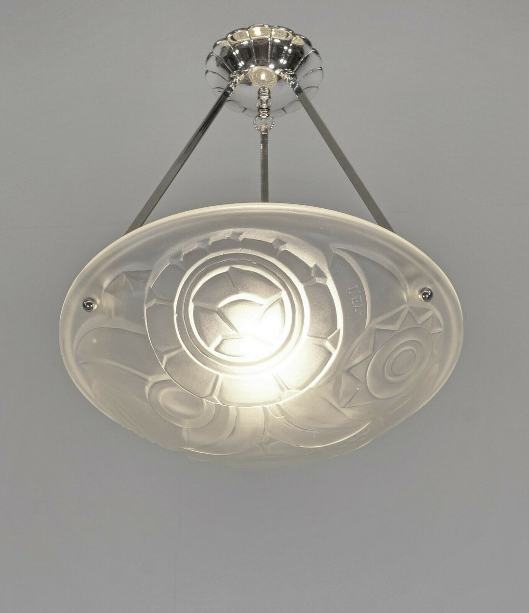L'ELF & DEGUE : FRENCH 1930 ART DECO PENDANT CHANDELIER lamp muller era