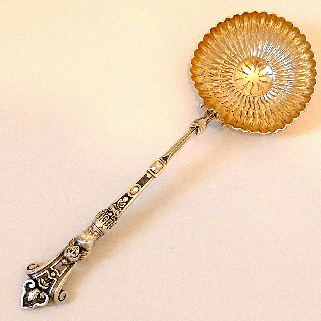 Puiforcat Rare French Sterling Silver 18k Gold Sugar Sifter Spoon, Caryatid