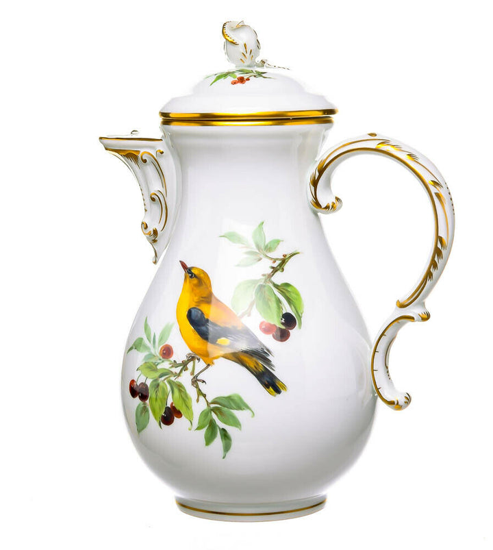 Kaffeekanne Vogel- & Zweigmalerei Meissen Neuer Ausschnitt Mitarbeiterware 22 cm