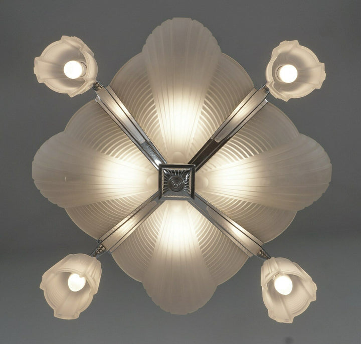 H.PETITOT : LARGE FRENCH 1930 ART DECO CHANDELIER cleopatra ..... Muller freres
