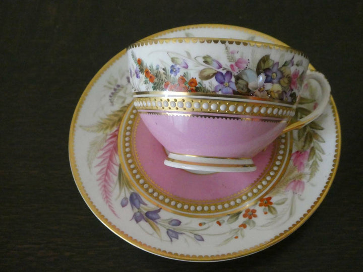 Antique Royal Worcester Hand Painted Cup and Saucer 1879c
