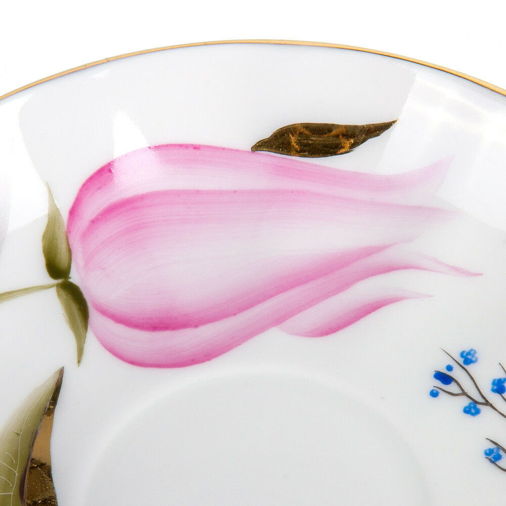 8.5 fl oz Teacup & Saucer by Imperial Porcelain IFZ LFZ Pink Tulips Lomonosov