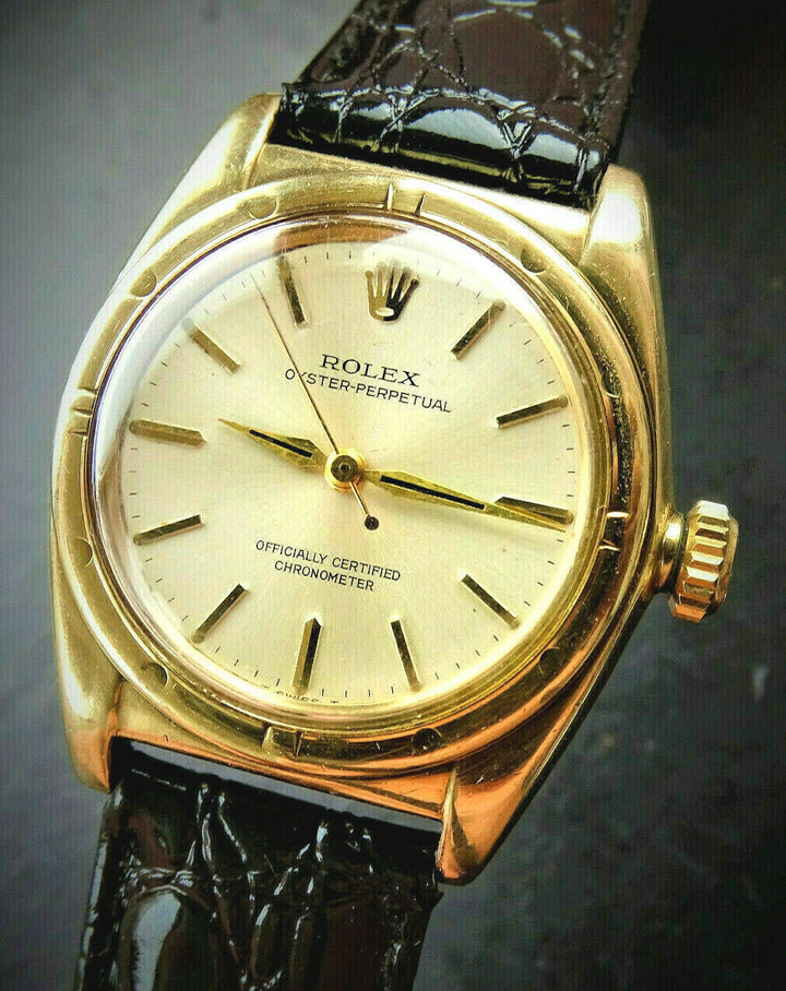 ♛ Rolex Oyster Bubble Back 3725 Gold Plague Automatic Men's Chronometer 1950