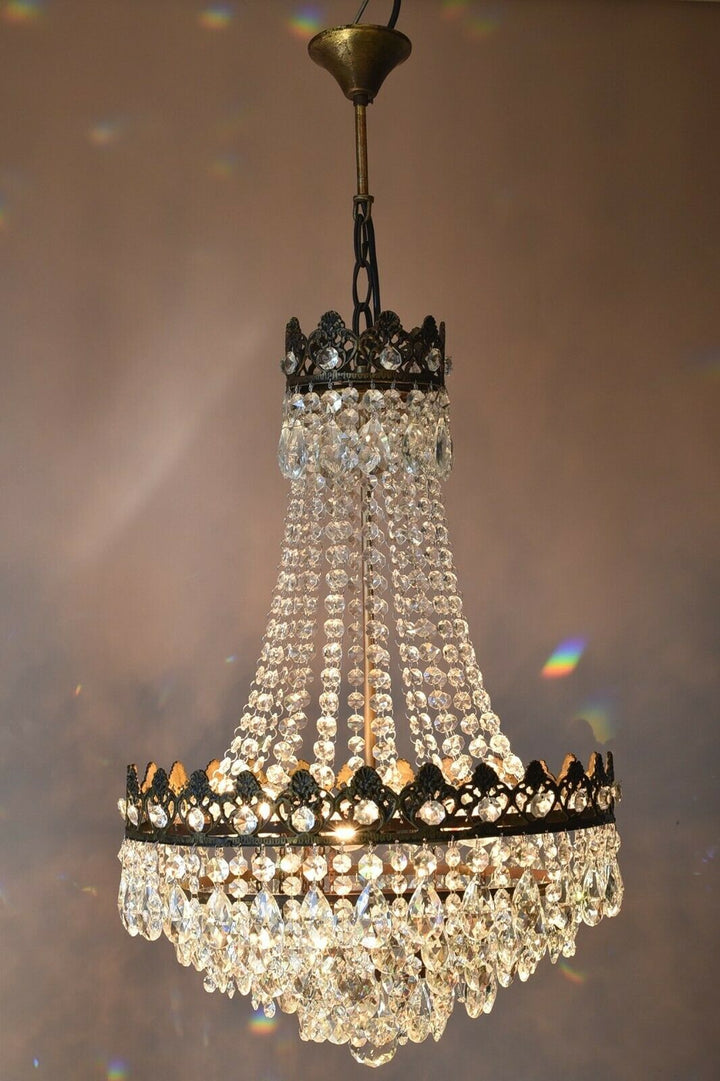 Empire Vintage Crystal Chandelier, 1950's Antique Lighting, French lamp on Sale
