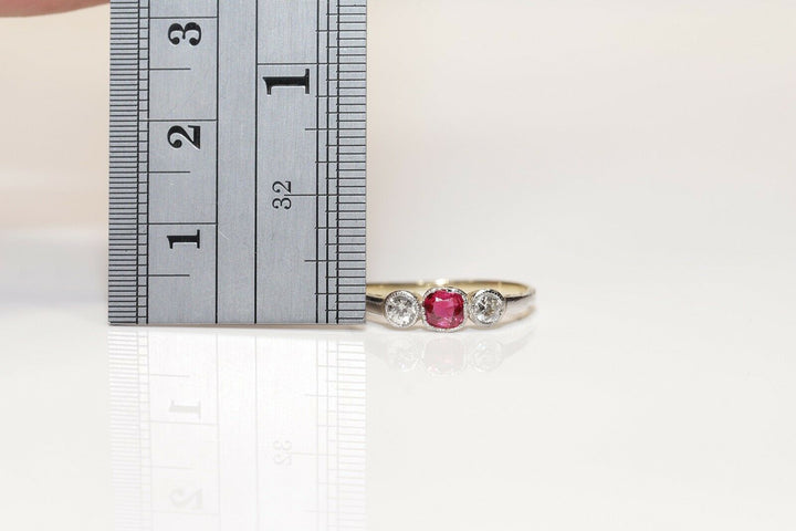 アンティーク ヴィクトリアン 14K ナチュラルダイヤモンドとルビーのリング