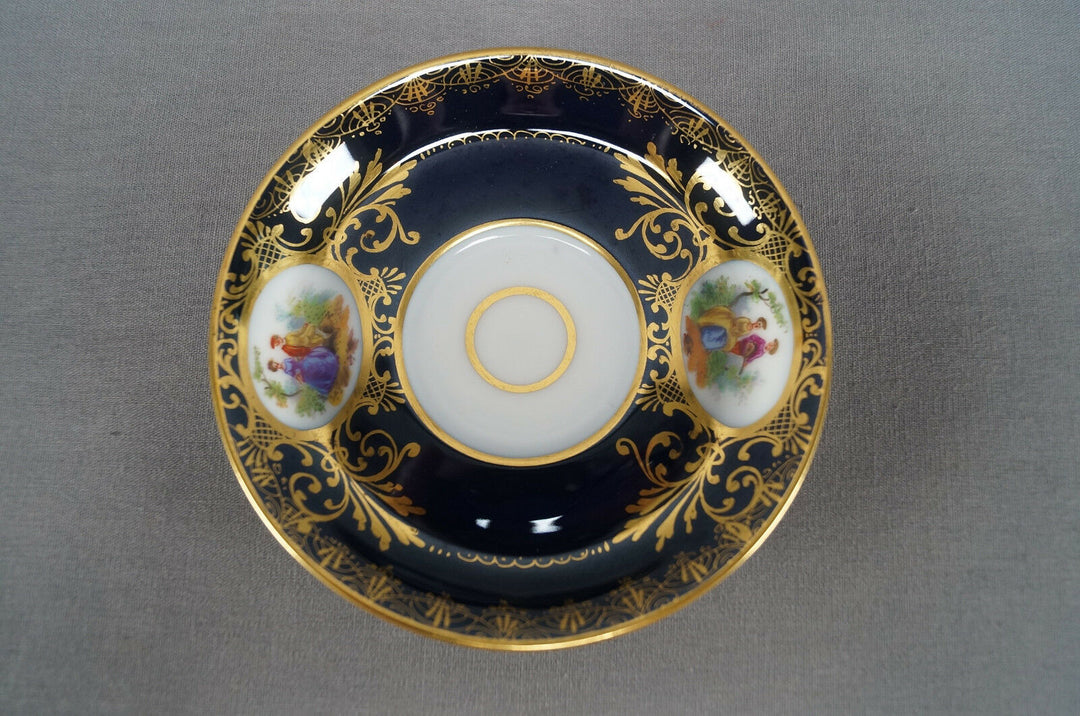 Richard Klemm Dresden Hand Painted Courting Couple Cobalt & Gold Demitasse Cup A