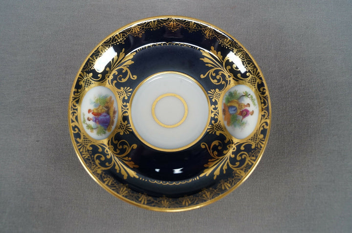 Richard Klemm Dresden Hand Painted Courting Couple Cobalt & Gold Demitasse Cup A