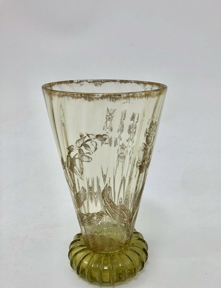 VERRE A VIN AMBRE CRISTALLERIE EMILE GALLE NANCY DECOR FLORAL ART NOUVEAU Z375