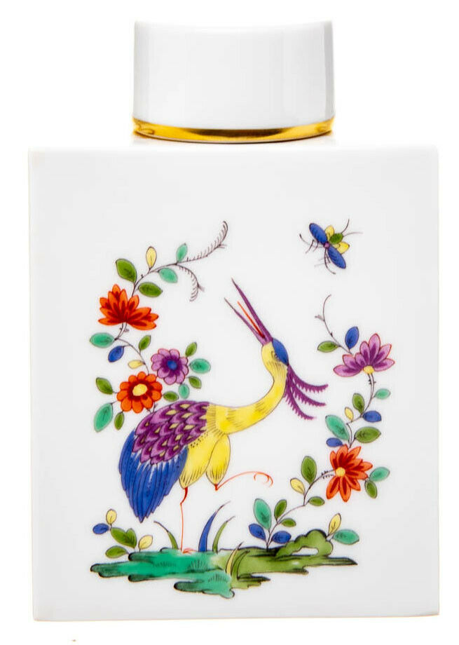 Teedose mit Storchdekor Meissen Neuer Ausschnitt 1. Wahl nach 1970