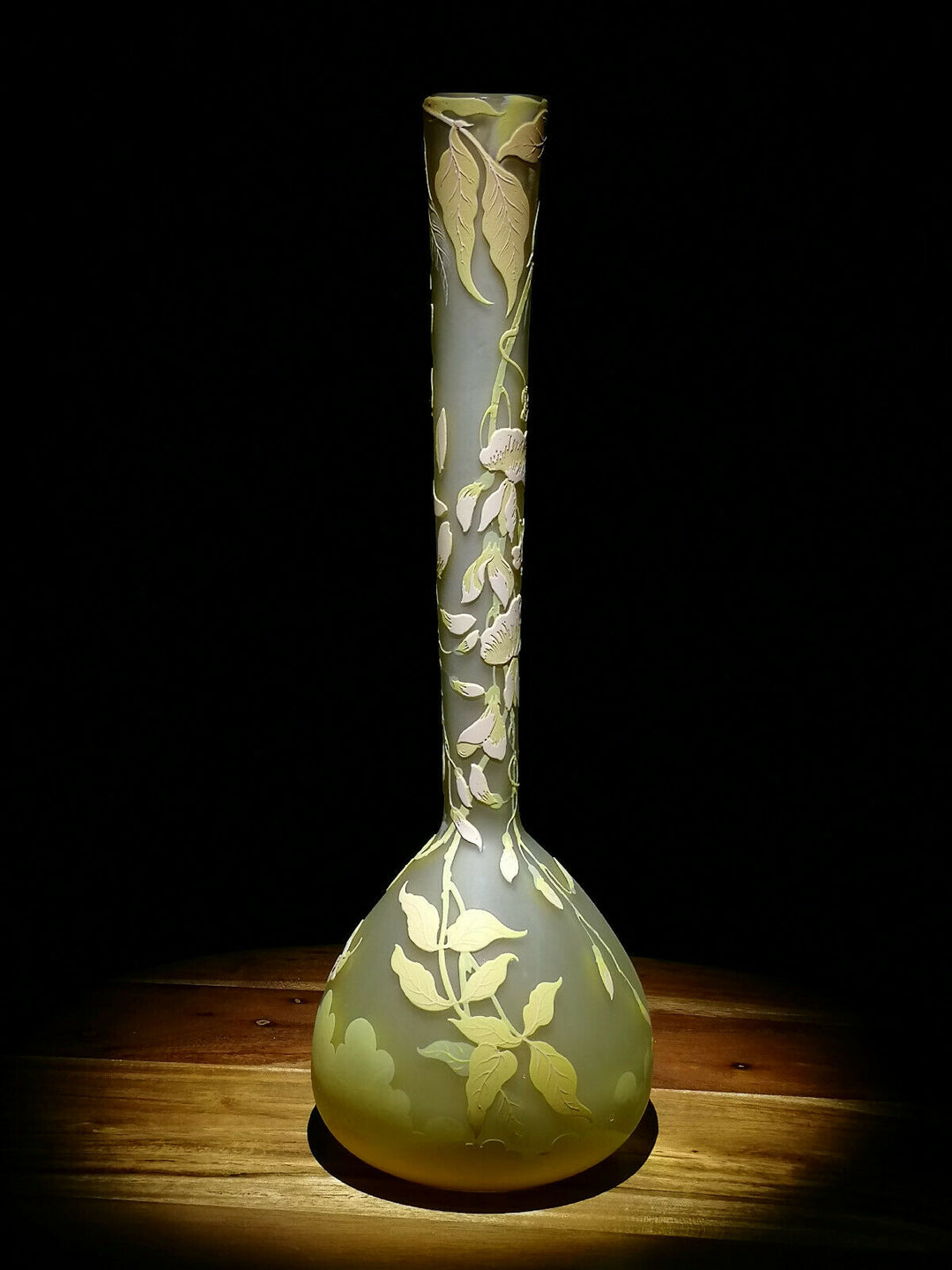 エミールガレ　藤の花のバンジョー型大型花瓶約40CM